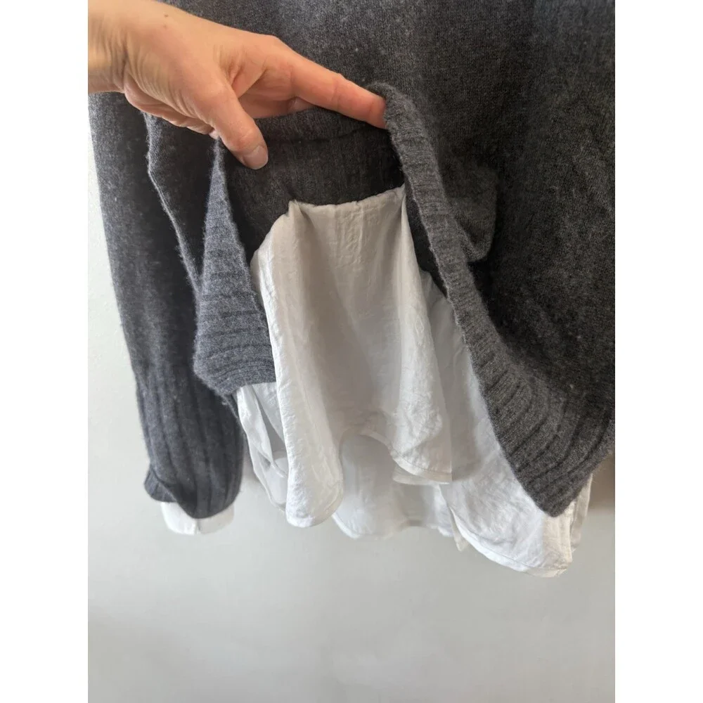 $428 Brochu Walker Jolie Fringe Layered Sweater Gray Wool Cashmere Turtleneck L - Picture 8 of 8